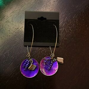 Vintage Purple circle with beads earrings. Pierced.